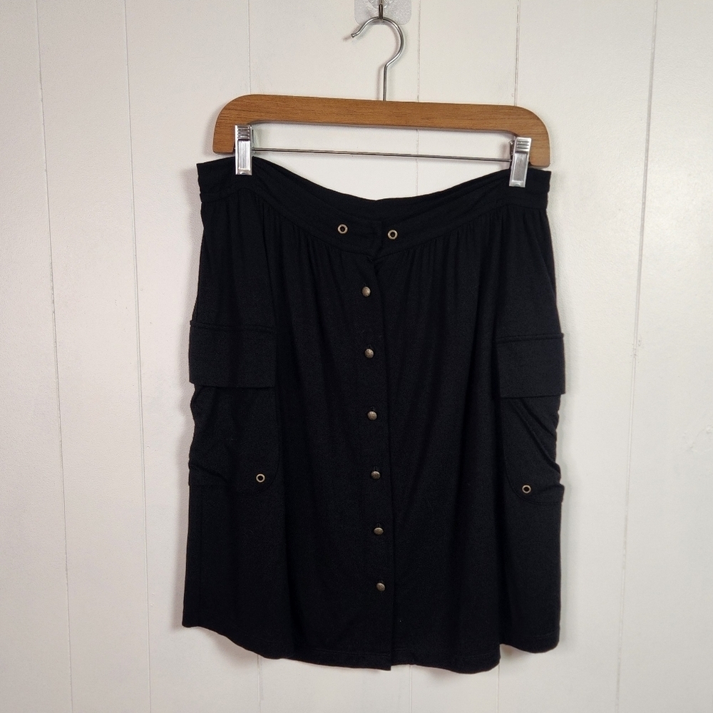 Calvin Klein Black Military Cargo Mini Skirt Stretchy Jersey Knit High Rise XS